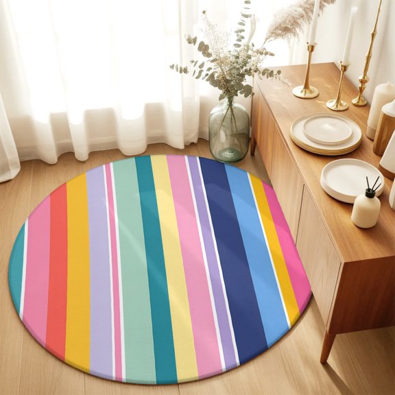 Round Rugs 6Ft, Colorful Farmhouse Stripes Round Area Rug Washable Indoor Throw Carpet, Modern Abstract Art Striped Soft Non Slip Circle Rug for Office Cabinet Home Decor Aesthetic