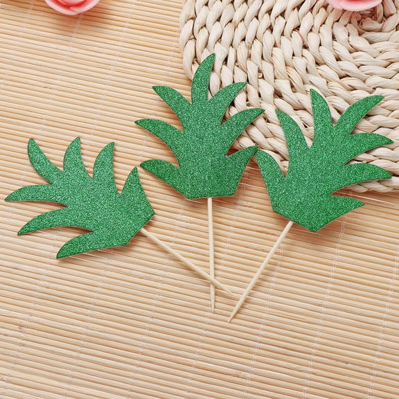 USHOBE 24Pcs Pineapple Cupcake Toppers for Tropical Events and Beach Parties in Green