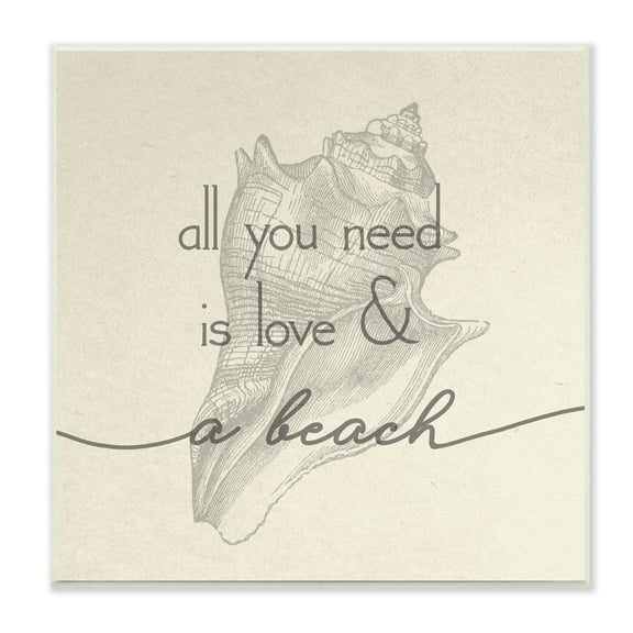 Stupell Industries Love & Beach Typography Phrase Seashell Motif Wood Wall Art, 12 x 12, Design by Daphne Polselli