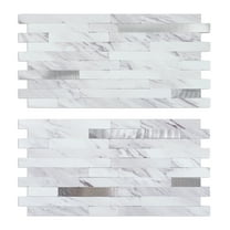 12 Sheets Peel and Stick Backsplash, Faux Stone PVC Wall Tiles Marble White Collage Tile Backsplash for Kitchen Bathroom