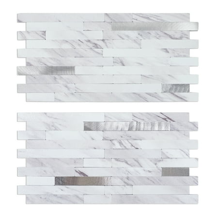 12 Sheets Peel and Stick Backsplash, Faux Stone PVC Wall Tiles Marble White Collage Tile Backsplash for Kitchen Bathroom
