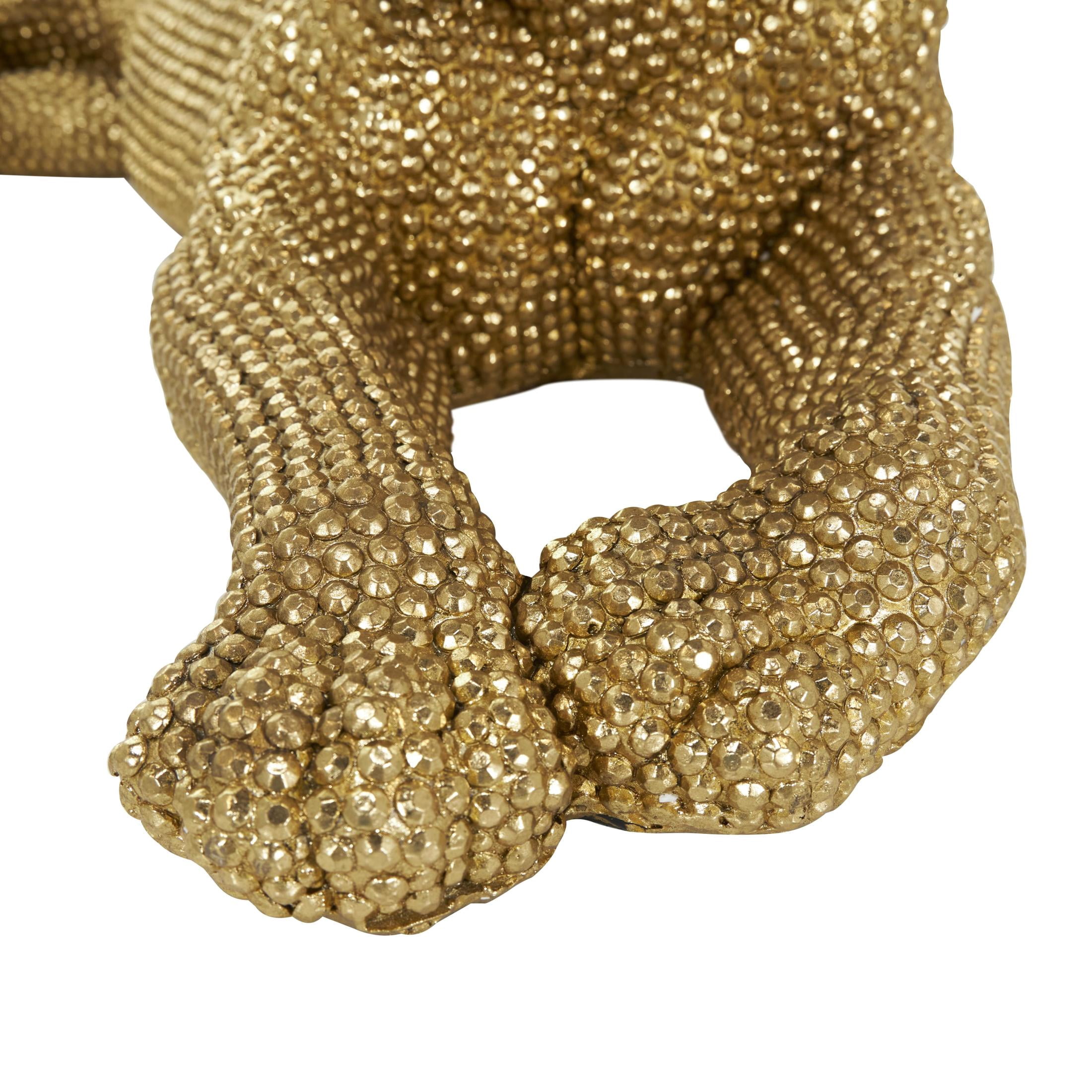40" x 15" Gold Resin Laying Floor Leopard Sculpture with Carved Faceted Diamond Exterior, by DecMode