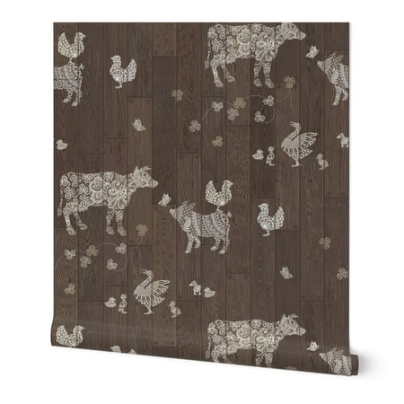 Wallpaper Roll Barn Wood Floor Modern Farmhouse Animals Country 24in x 27ft
