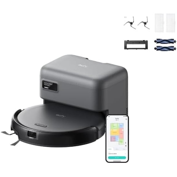 eufy Robot Vacuum C10 with Replacement Accessories Kit (2 Side Brushes   2 Filter Sets   Rolling Brush   Brush Guard), Self Emptying, Advanced Smart Mapping with LiDAR Navigation, 2.85-Inch Slim