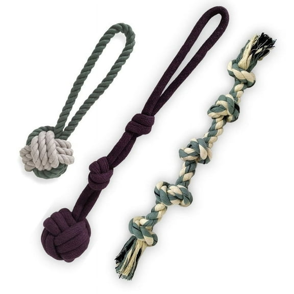Pack of 3 Durable Multipack Rope Toys for Dogs All-Natural Tug Tough Chew Teething Interactive Play