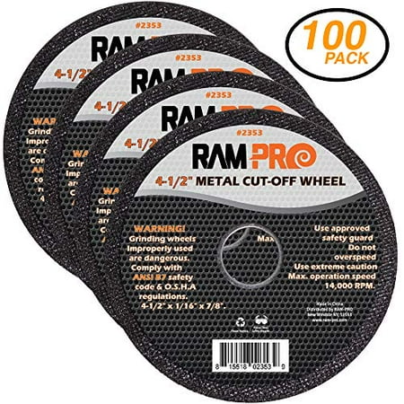 

Ram-Pro 4-1/2 Inch Metal Cut-Off Wheel Blades | Abrasive Arbor Grinder Disc Set Ideal for Cutting Grooving Sanding and Trimming Ferrous Metal & Steel (100 Pack).