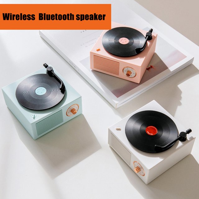 Gwong Electrónica Mini disco de vinilo retro inalámbrico Bluetooth-Compatible con altavoz de altavoz Control de control de música aux