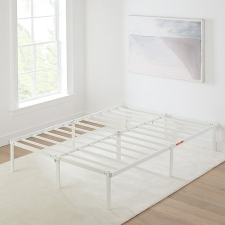 mainstays 14” heavy-duty steel slat full platform bed frame  white