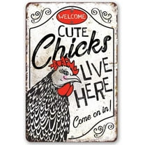 Chicken Coop Sign - Cute Chicks Live Here - Durable Metal Sign - Use Indoor/Outdoor - Makes a Funny Chicken Coop Decor Under $20 (8" x 12")