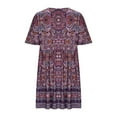 thumbnail image 6 of Drses ‌‌‌‌‌‌‌‌Women's 2025 Boho T-Shirt Dress - Plus Size V-Neck Short Sleeve Loose Fit Midi | Casual Printed Beach Floral Swing Sundress, 6 of 7