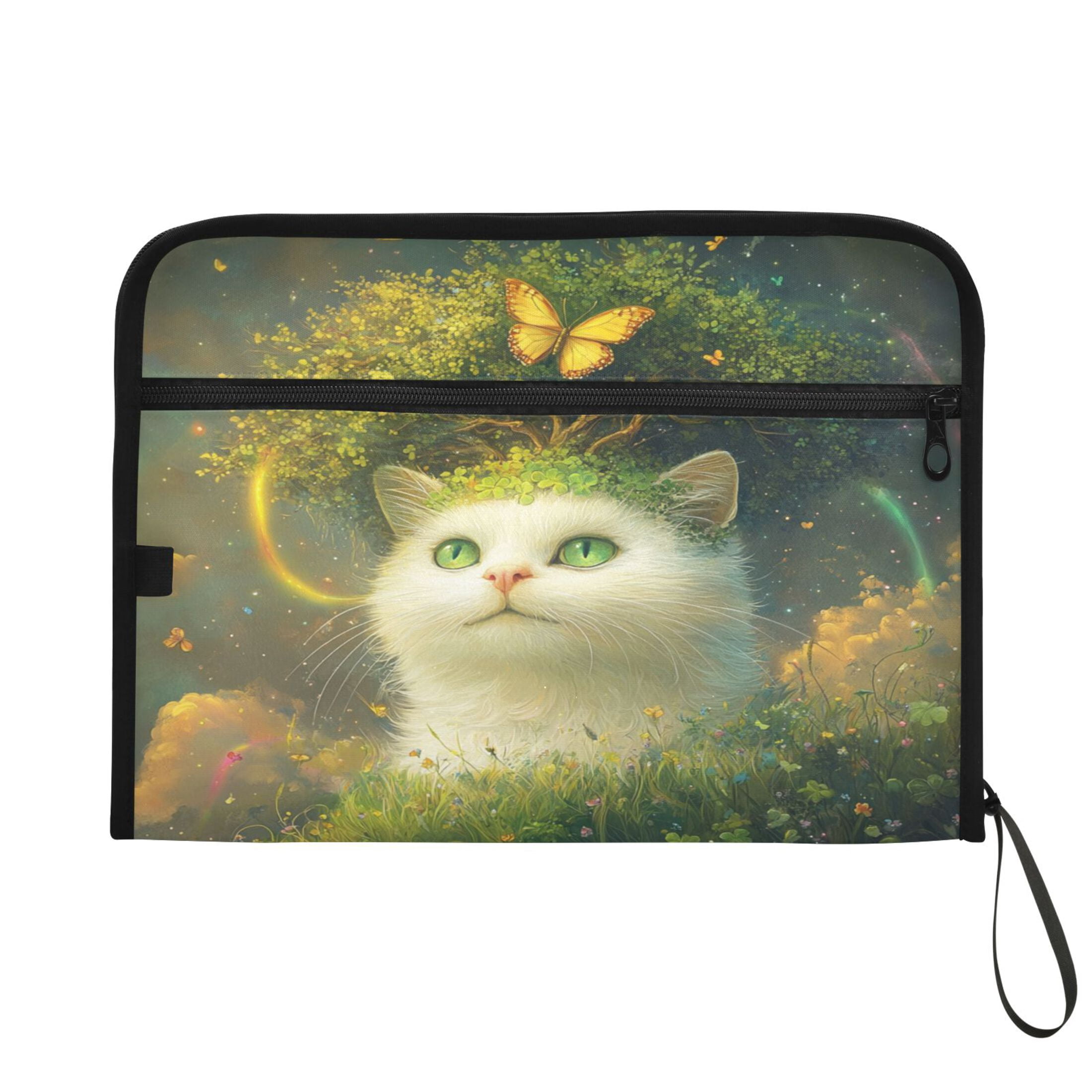 WOBOGO Forest White Cat Expanding File Folder Letter Size Accordion Filing Organizer 13 Pocket Separate Organ Pocket