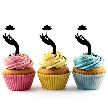 Whimsical Practicality's Buddha Lotus with Hand Silhouette Acrylic Cupcake Toppers 12 pcs