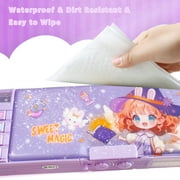 Ristpal Pop up Multi Function Pencil Case l(6-12), Cute Cartoon Pencil Box with Sharpener, Schedule, Whiteboard(Purple)