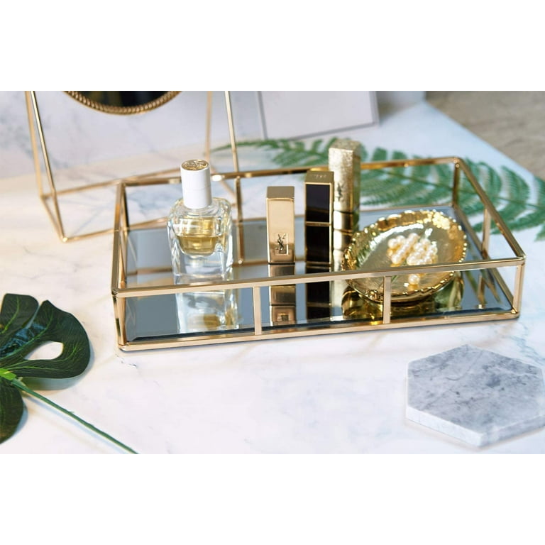  Glass Perfume Tray, Gold Mirror Tray, Perfume