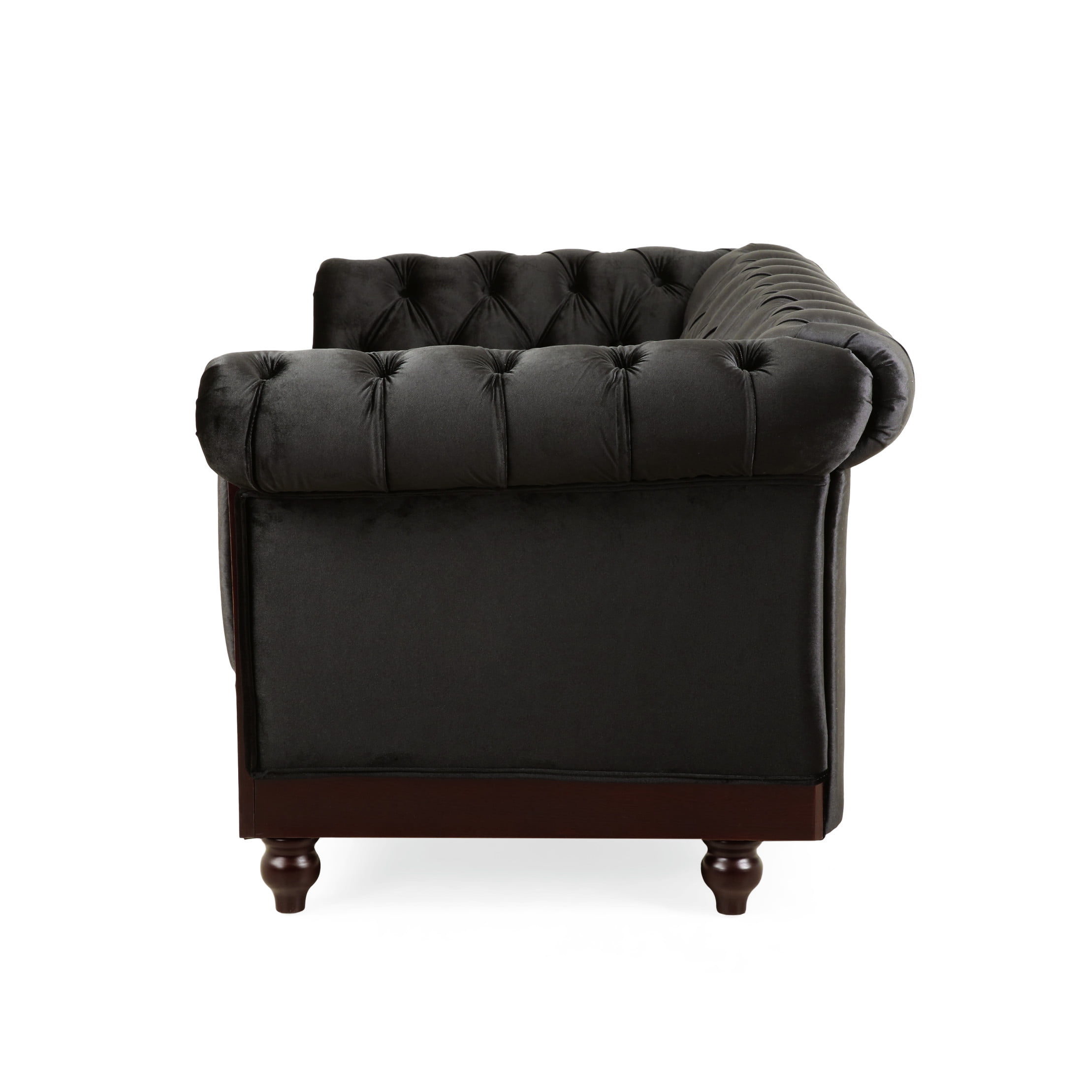 Chesterfield Velvet Tufted Love Seat with Pine Frame, Black