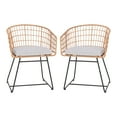 thumbnail image 2 of BizChair Set of 2 Indoor/Outdoor Patio Boho Club Chairs, Rope with Natural PE Wicker Rattan, Light Gray Cushions and Sled Base, 2 of 13
