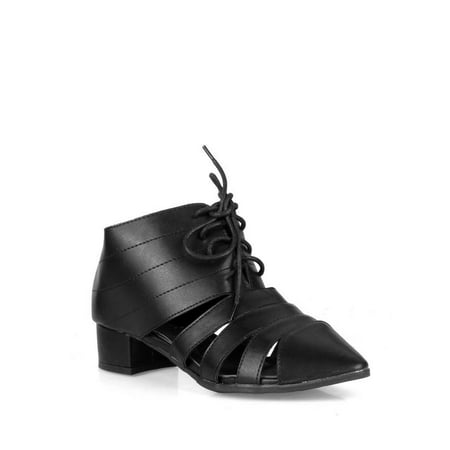 

Nature Breeze Cut out Women s Lace Up Bootie in Black
