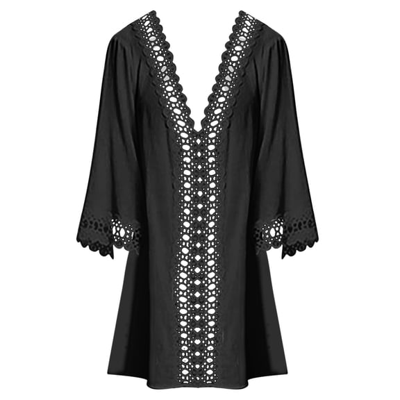 Women Swim Cover Up Long Sleeved Shirt Style Bikini Over Cardigan Lightweight Cover-Ups Black
