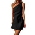 thumbnail image 1 of Womens Linen One Shoulder Mini Dress - Sleeveless, Side Zipper, Casual Summer Dress, Solid Color, US Sizes S-XXL, 1 of 8