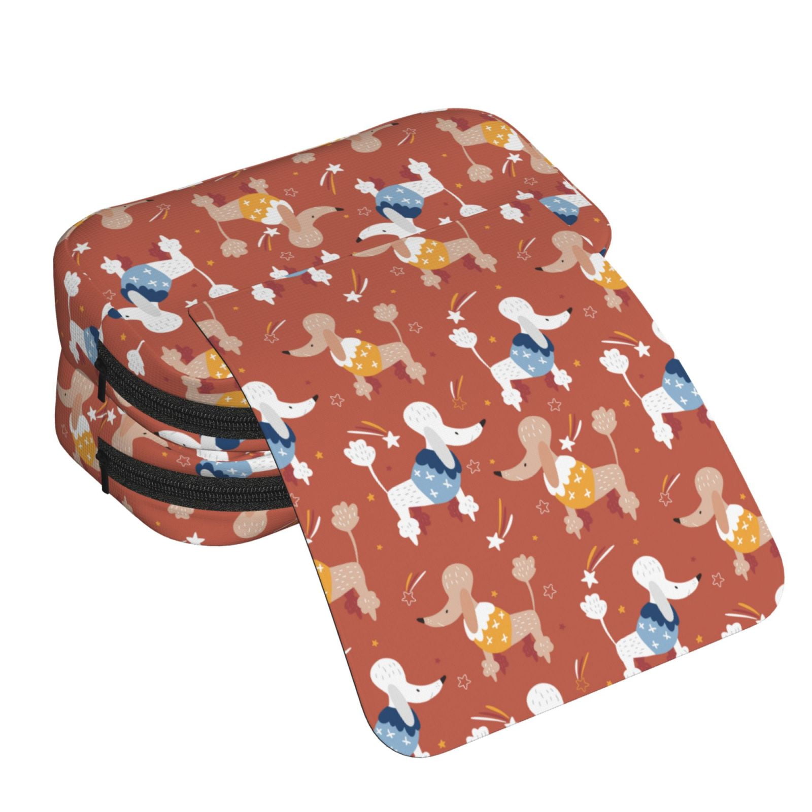 Rateoe Cute Poodle Dog Pattern Double Clamshell Pen Case, Storage Organizer with Two Zipper Compartments– Holds Up to 50 Pencils & Pens