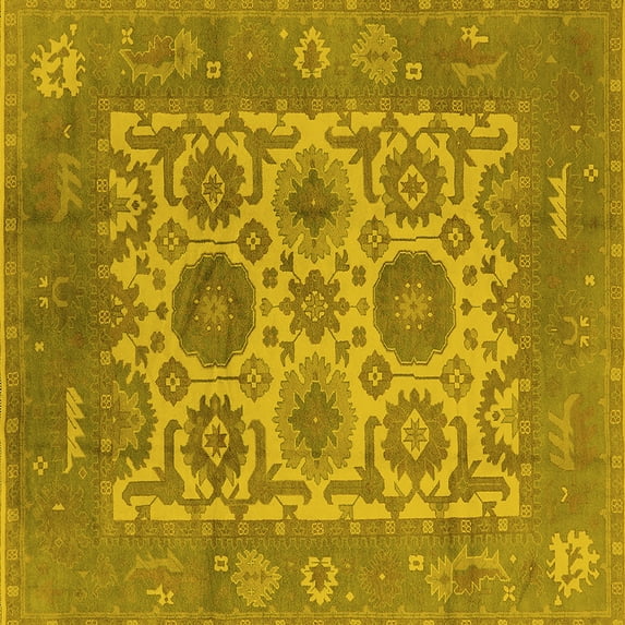 Ahgly Company Machine Washable Indoor Square Oriental Yellow Traditional Area Rugs, 3' Square