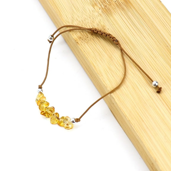 Nvzi-c Handmade Beaded Bracelet, Suitable for Men and Women, Irregular Natural Stone Brown Woven Wax Thread Bracelet, Gravel Beach Bracelet (Yellow)