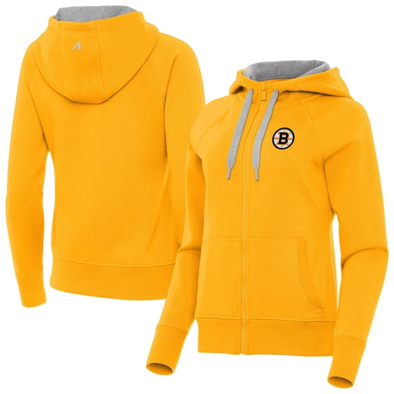 Women's Antigua Gold Boston Bruins Victory Full-Zip Hoodie