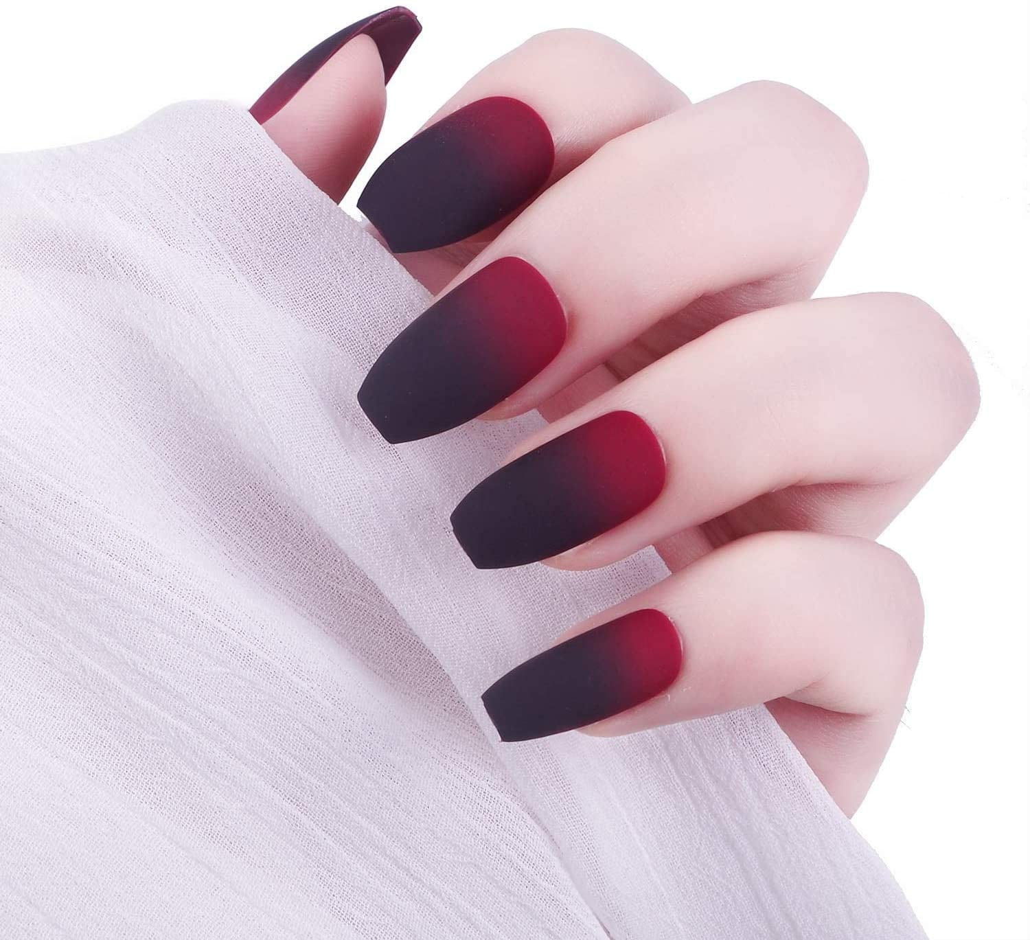 24pcs Matte Black Red Gradient Press On Fake Nails Ballet Coffin Medium False Nails Nice Look Colorful Nail Tips Walmart Canada