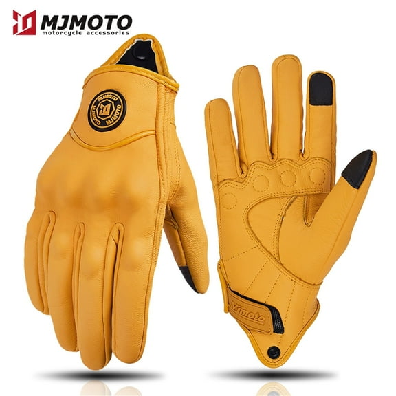 MJMOTO Classic Retro Leather Motorcycle Riding Gloves Summer Wear-Resistant Anti-Slip Men Women Mountain Bike Moto Biker Bicycle Accessories