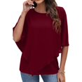 thumbnail image 6 of USSUMA T-Shirts for Women Trendy Women's Summer Casual Loose Chiffon Flowy Tops Elegant Batwing Sleeve Irregular Hem Blouses Poncho Shirts, 6 of 8