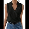 thumbnail image 1 of Camisetas Sin Mangas Plisadas para Mujer, Blusas Casuales Sin Mangas con Cuello en V, Camiseta Básica de Verano Negro S, 1 of 8