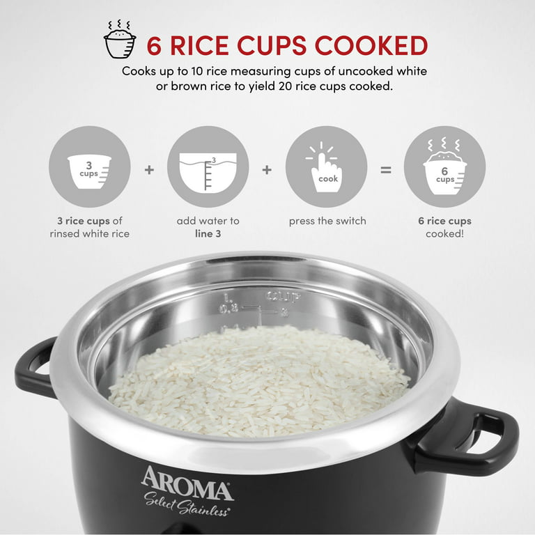 Aroma 6-Cup Rice Cooker with Stainless Steel Inner Pot, 6 Cup