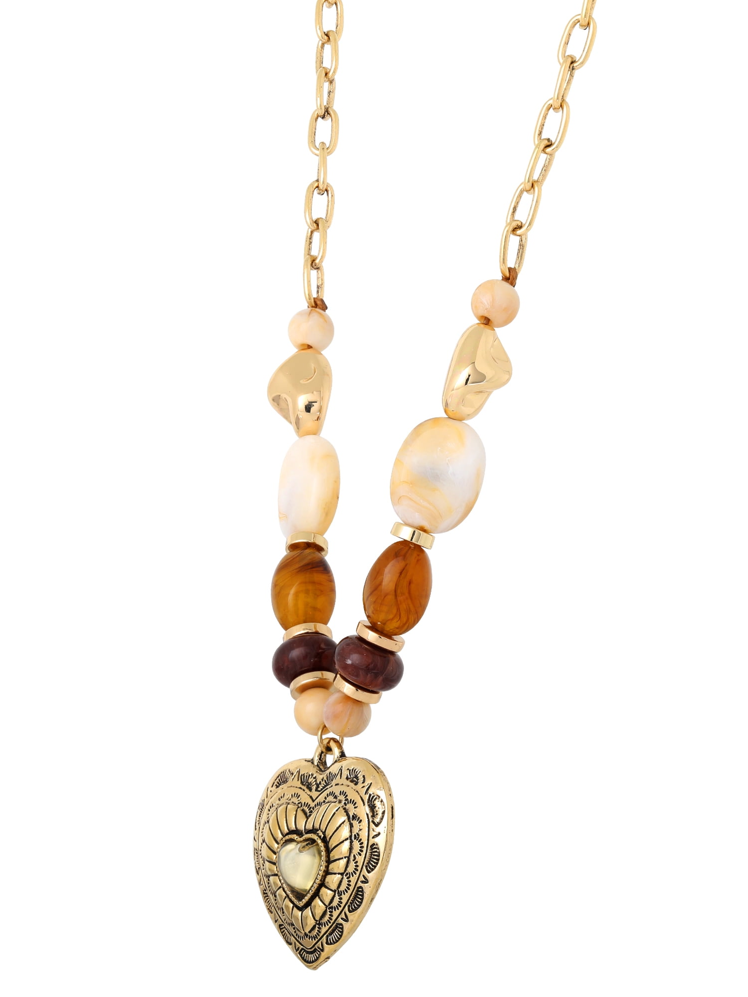 Jessica Simpson Women's Gold-Tone Multi Bead Heart Necklace