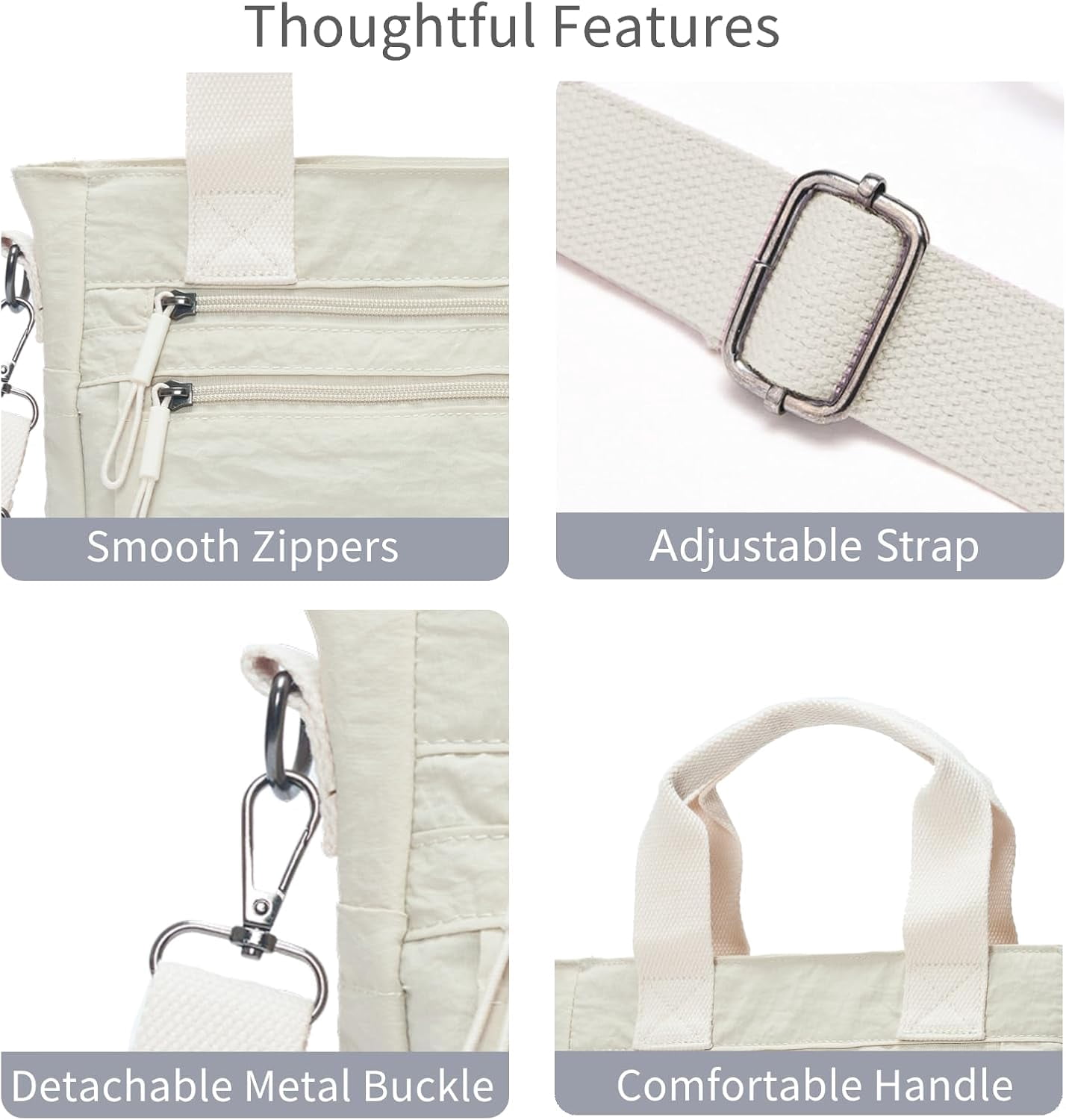 Small Nylon Tote Bag for Women Lightweight Crossbody Tote Handbag with Long Strap for Daily, Work, College & Travel