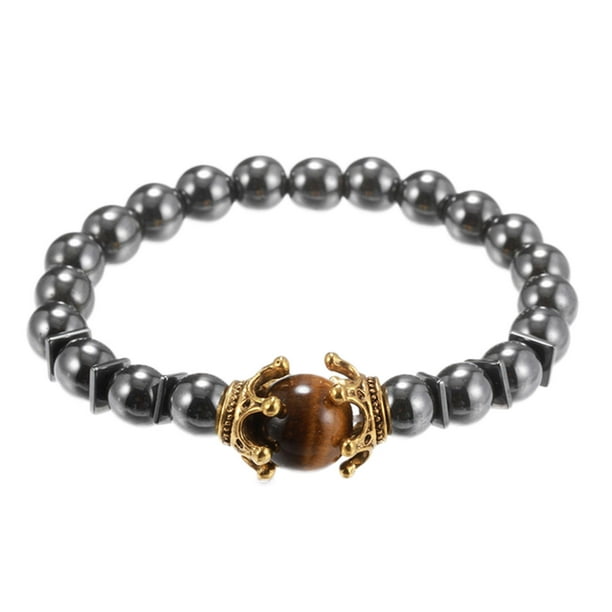 Fiudx Pulsera Elástica de Cuentas de Piedra Natural con Forma de Ojo de Moda para Hombres y Mujeres.