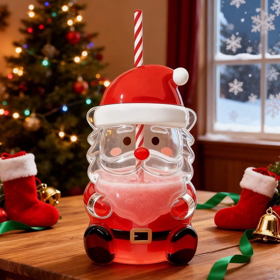 Christmas Drinking Glasses 20oz Santa Claus Glass Cup with Straw and Lid Christmas Cocktail Glasses for Party Kitchen Drink Chocolate Birthday Cocktail Vacation Juice