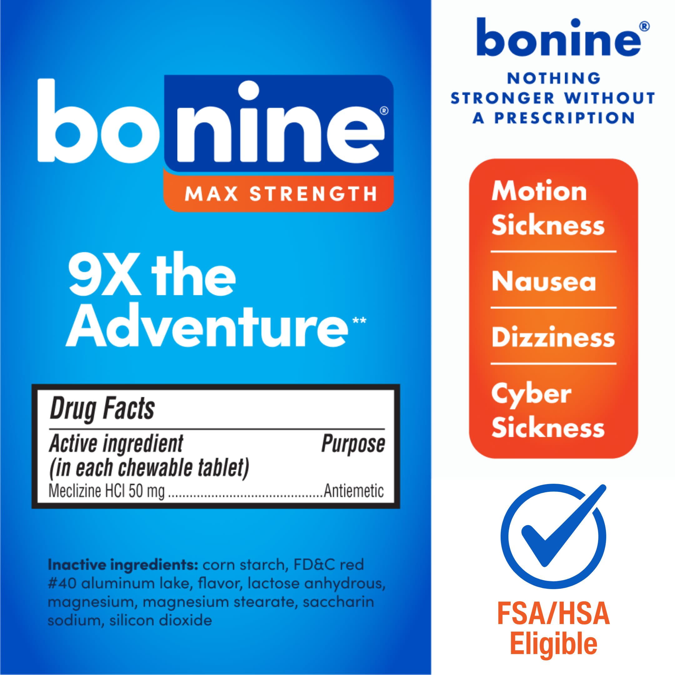 Bonine Max Strength Motion Sickness Relief Tablets, 16 Count, Peppermint Flavor