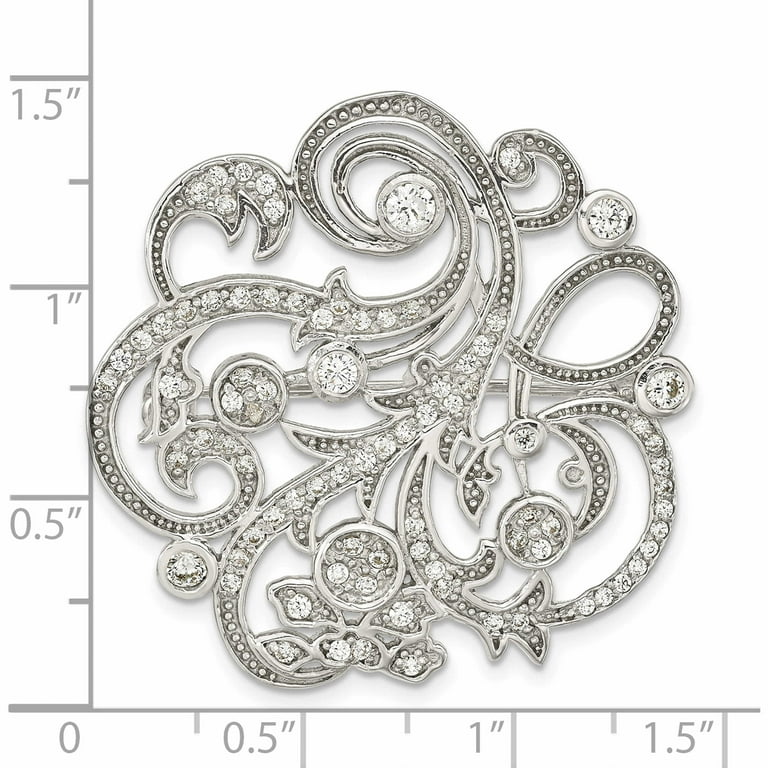 Sterling Silver Polished Cz Filigree Floral Vintage Style