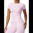 thumbnail image 2 of Camiseta Básica de Verano para Mujer, Corta, Cuello Redondo, Corte Ajustado, Top Corto Rosa S, 2 of 10