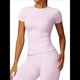 thumbnail image 2 of Camiseta Básica de Verano para Mujer, Corta, Cuello Redondo, Corte Ajustado, Top Corto Rosa S, 2 of 10