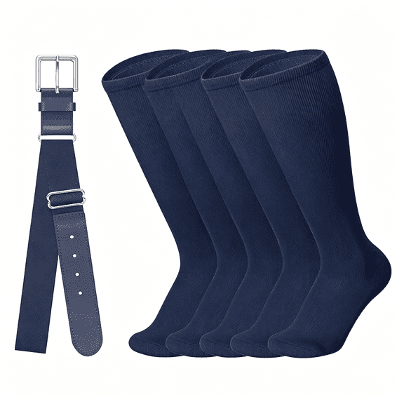 TELOLY Baseball Softball Belt & Socks Combo Set for Youth and Adult Navy Blue Baseball Socks (2 Pairs of Socks & 1 Belt)