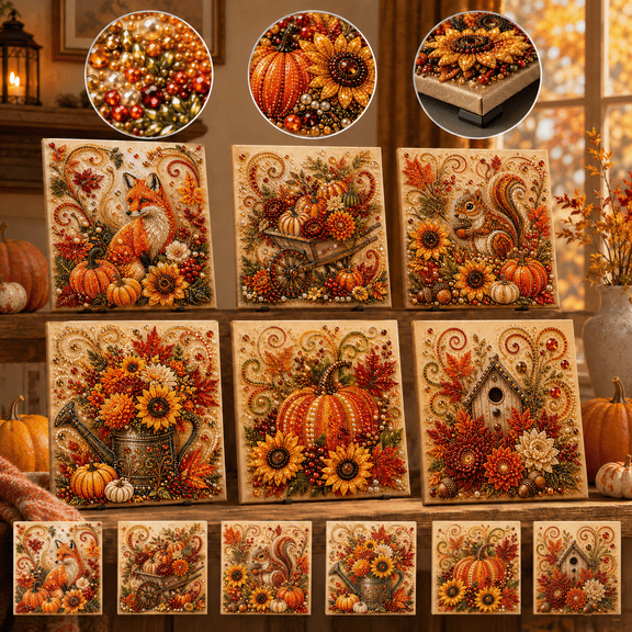 20 x 20 cm Pearl Art Kit for Adults Kids, Fall Diamond Art Bead Painting Set with Plastic Base, Beginner DIY Seasonal Tabletop Decoration, 1 Set