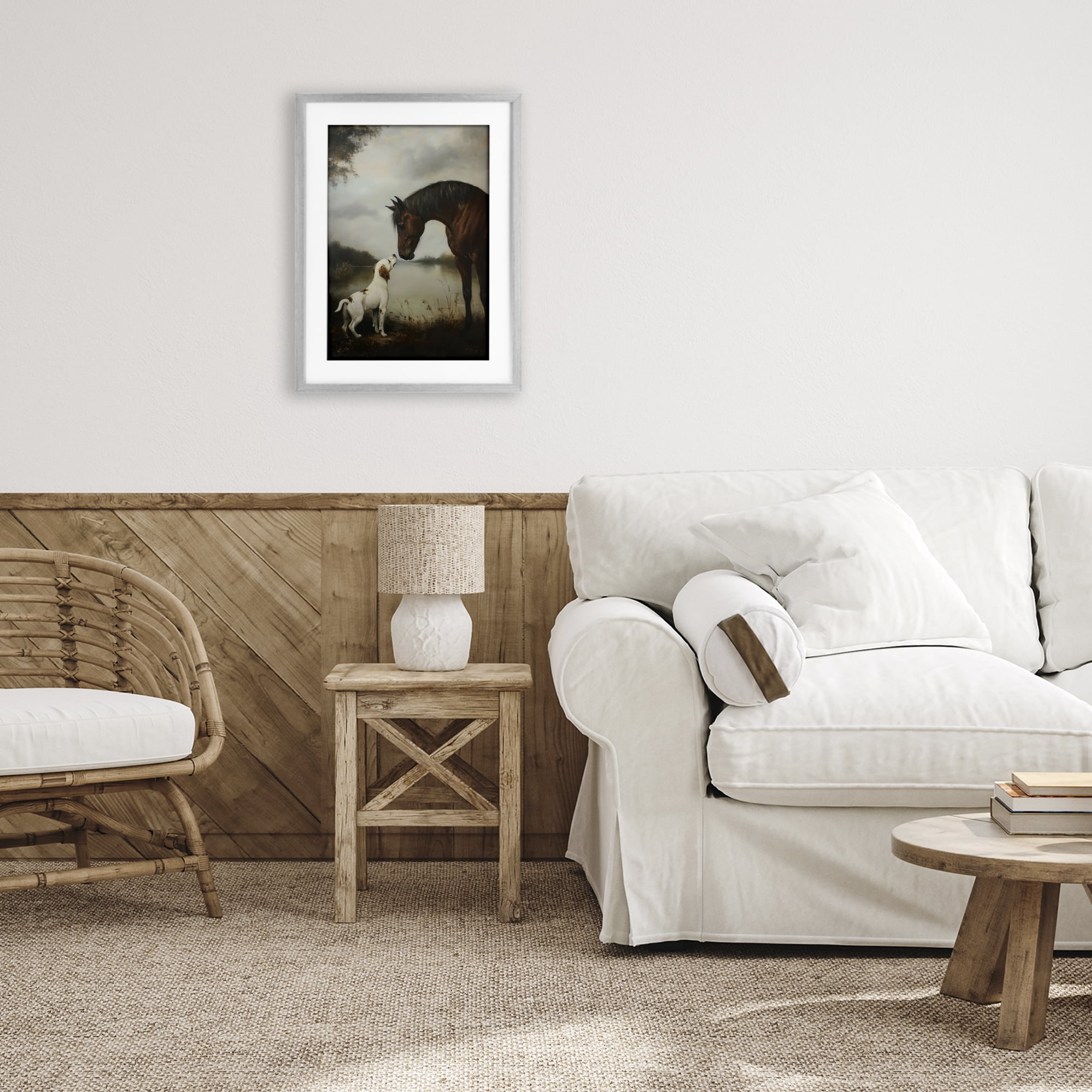 Stupell Industries Hound & Horse Companions Gray Framed Print Under Glass, design by Petal Prints Design