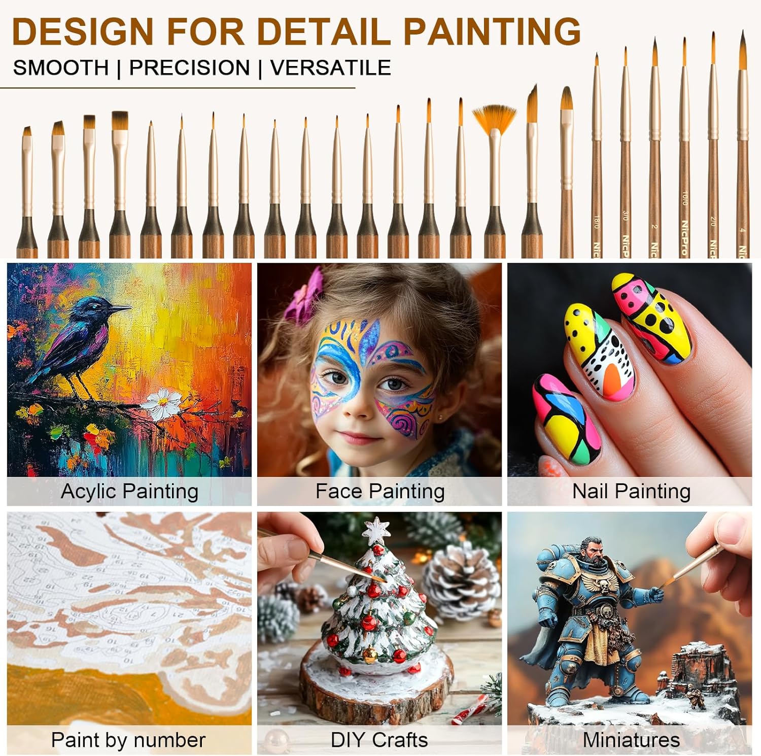 Nicpro 24pcs Extreme Miniature Paint Brushes, Detail Paint Brushes for Models with Handbag, Small Paint Brush Set for Fine Detailing, Acrylic, Watercolor, Oil, Paint by Numbers, Craft