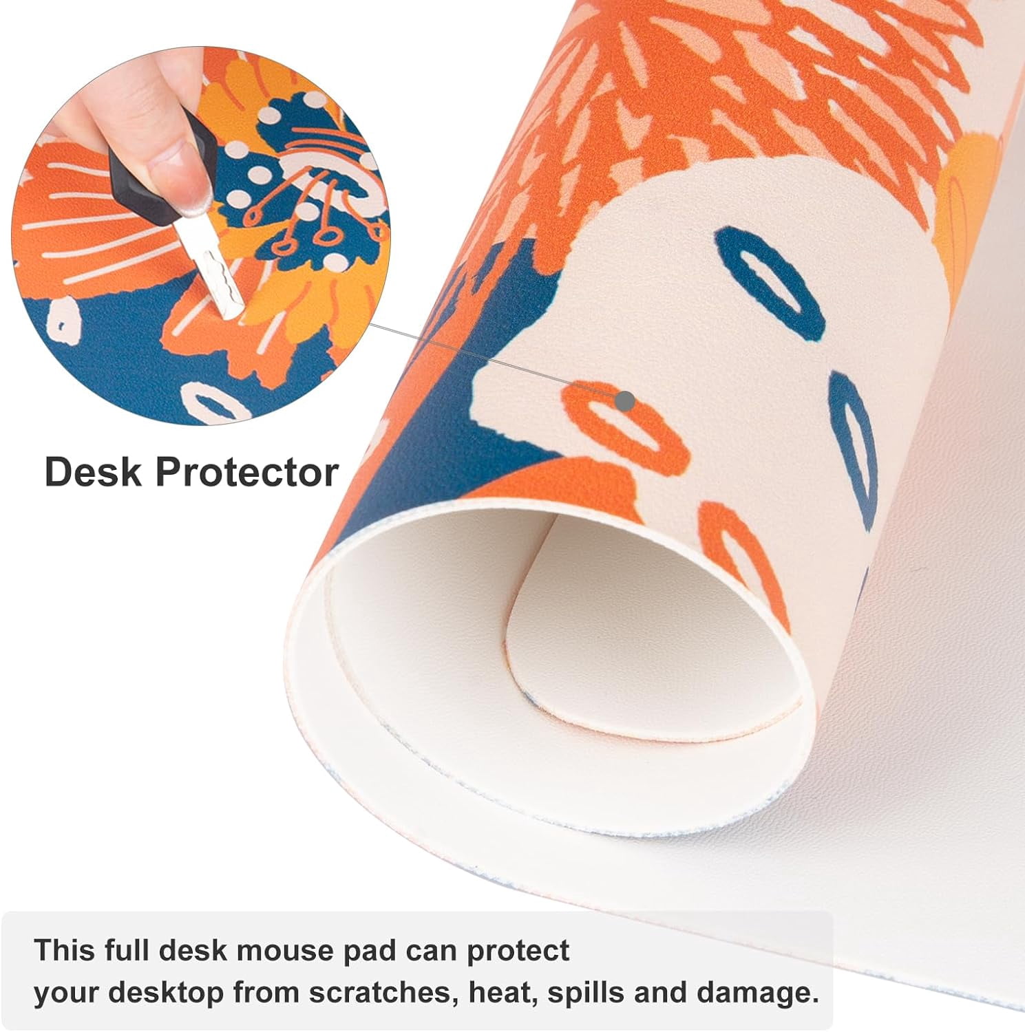 Large Mouse Pad for Desk, Cute Desk Mat for Desktop, Women Girls Office Décor Desk Accessories, PU Leather Waterproof Big Gaming Mousepad, Autumn Flowers Desk Pad Computer Mat, 31.5" x 15.7"