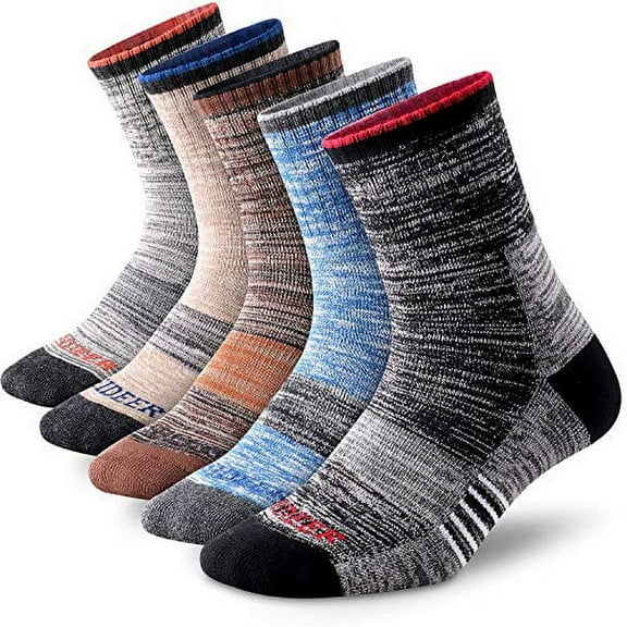 Men's Hiking Walking Socks, FEIDEER 5 pack Outdoor Recreation Wicking Cushioned Quarter Crew Socks for Men (5MS20205-XXL)
