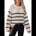thumbnail image 1 of Suéteres de Punto A Rayas de Gran Tamaño para Mujer, Ropa de Otoño, Suéter de Cuello Redondo de Invierno, Ropa de Moda. Albaricoque S, 1 of 10