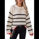 thumbnail image 1 of Suéteres de Punto A Rayas de Gran Tamaño para Mujer, Ropa de Otoño, Suéter de Cuello Redondo de Invierno, Ropa de Moda. Albaricoque S, 1 of 10