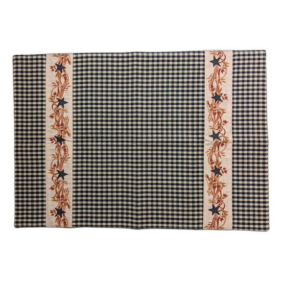 Set of 4 BLACK STAR & VINE Burgundy Check Placemats, The Country House