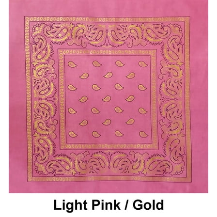 Light Pink / Gold Paisley Design Print Cotton Bandana (22 inches x 22 inches)